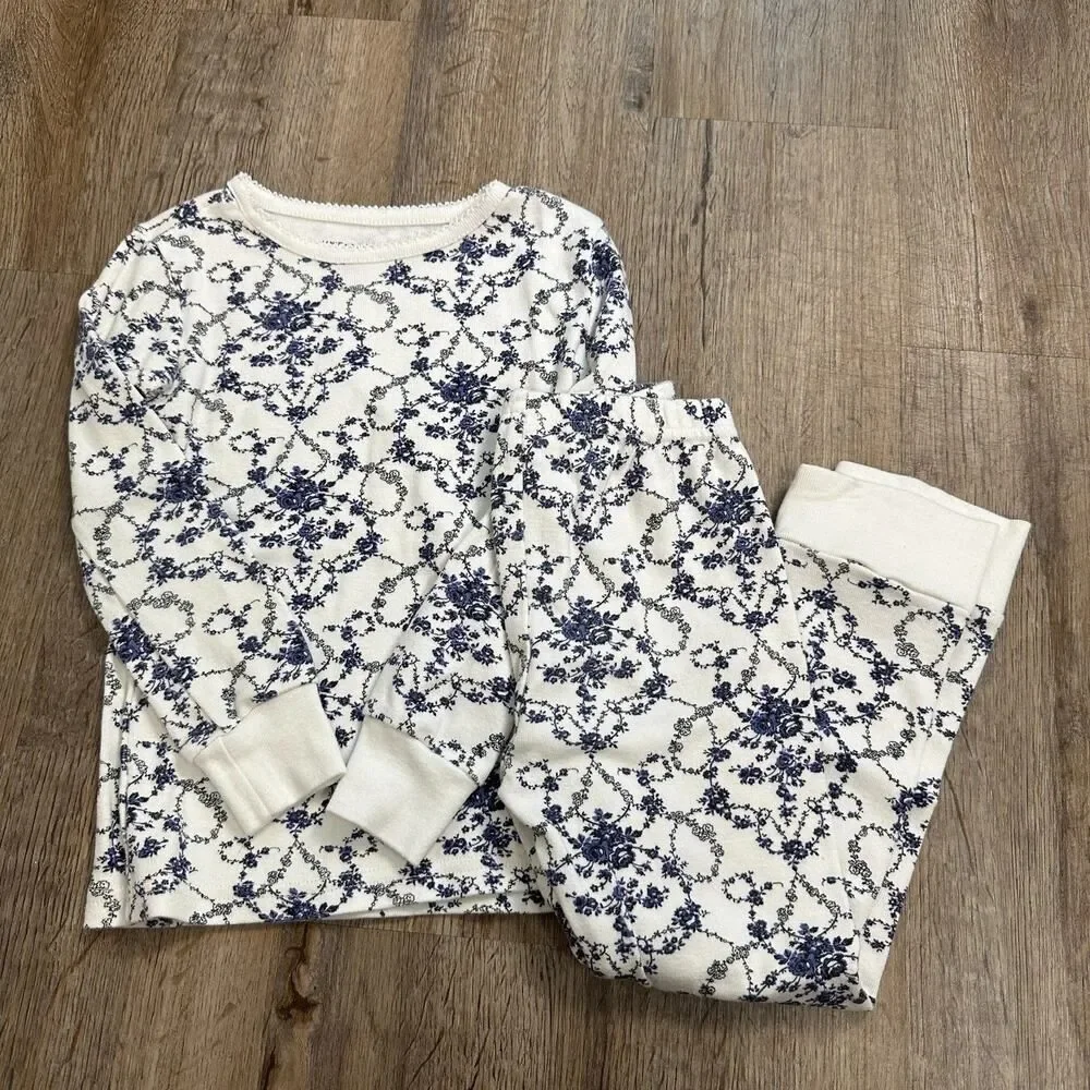 Janie and Jack Girls 4 Goodnight Floral Toile Long Sleeve Pajama Set Cotton